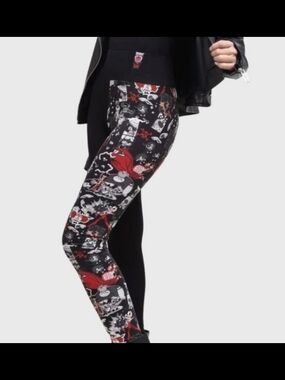 Killstar Black Leggings with Red & White Gothic Print